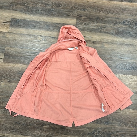 LL Bean Linen Utility Jacket Pink/Salmon Size Med Regular. Packable hood - Picture 10 of 16